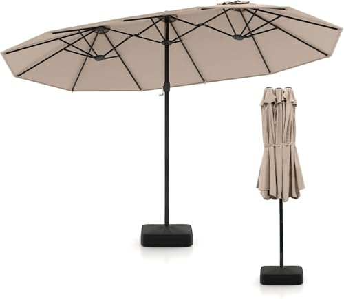 COSTWAY Doppelsonnenschirm mit Ständer, 443 x 265 cm, Sonnenschirm Groß XXL, UPF 50+, Gartenschirm mit Kurbel, Terrassenschirm, Marktschirm für Garten, Terrasse & Pool (Braun)