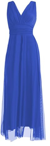 VALORIALUXE Abito Lungo da Cerimonia Donna in Tulle Elasticizzato con Scollo a V – Made in Italy (IT, Testo, L, Regular, Regular, Carta Blu)