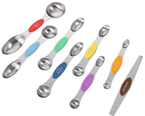 Mobestech 8piezas Cucharas Medidoras De Acero Inoxidable Cucharas Medidoras Magnéticas De Dos Cabezas Kit De Utensilios De Cocina Para Hornear