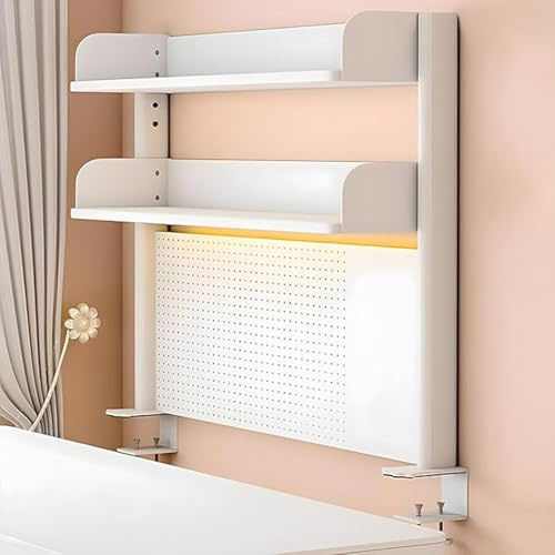 EZAYMSNY Klemmbares Schreibtisch Organizer Regal with Pegboard Schreibtisch | 2-Ebenen Büro-Computertisch Zubehör Desk Shelf Aufbewahrungsregal für Büro, Homeoffice Schule (Weiß, 60x95cm)