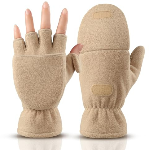 OZERO Damen Winterhandschuhe,Fingerlose Thermo Fahrradhandschuhe Reithandschuhe Motorradhandschuhe Herren Handschuhe (Aprikose, M)
