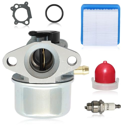 Adefol Kit de Carburateur Compatible avec 497586 498170 799868 498254 497314 497347 Tondeuse à gazon, Remplacement de Carburateur Moteur Tondeuses à Gazon avec Bougie, Bulle d'huile, Filtre à Air