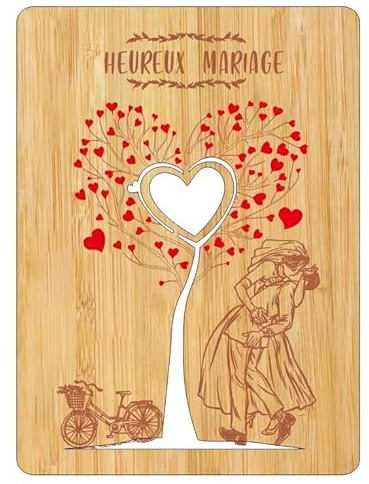 Taicols Carte De Mariage En Bois Personnalisée Avec Carte Cadeau Enveloppe Vœux En Bambou Finement Travaillée Ldéale Pour Couple Mariés Carte Mariage Cadeau