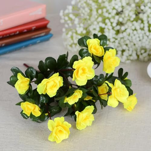 LIJUCAI Outdoor Artificial Red Azalea Flowers Bushes Resistant Fake Flowers Home Decor Small Decorations(Yellow)