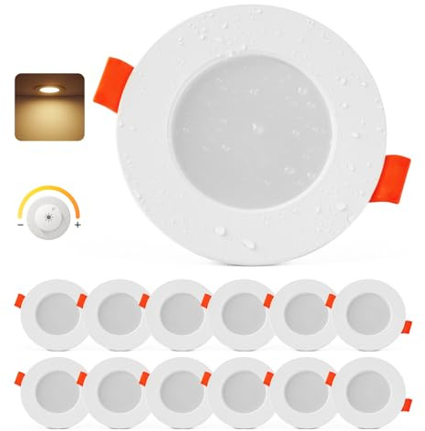 Sineyon LED Spots 230V Dimmbar, 12er Set 4W LED Einbaustrahler Flach 2700K Warmweiß, IP44 Spots Deckenleuchte, 25mm Ultra Flach Deckenspots Einbauleuchten für Badezimmer Küche, Loch 65-80mm