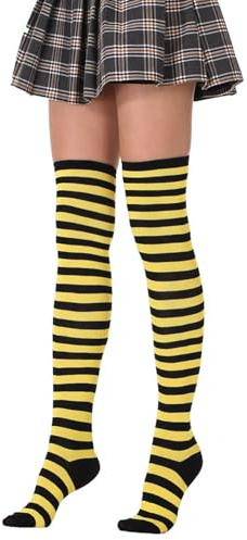 HUVZOR Medias por encima de la rodilla para mujer, de algodón a rayas, Calcetines Largos Rayas, Medias Raya, Calcetiness por Encima de la Rodilla, Ideales para Disfraces de Halloween Carnaval