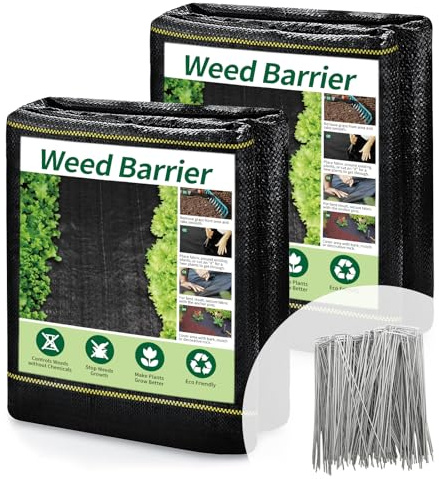 KANAGAWA 3oz Heavy Duty 4t x 100ft Weed Barrier Fabric Professional Woven Landscape Ground Cover with 30 Landscape Staples, Landscape Fabric Density for Driveway Garden Yard Greenhouse Gardening