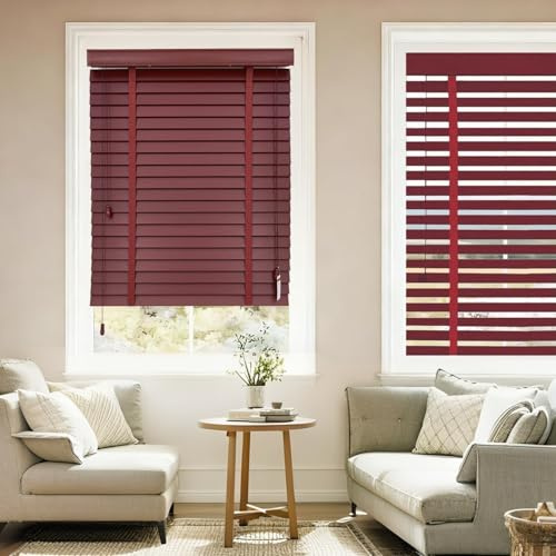 Holz Jalousien Jalousien Fenster Innen Holzjalousie 50mm Lamellen Holz-Verdunkelungsjalousien Und Rollos Maßgeschneiderte Für Badezimmer Und Wohnzimmerfenster(Rot)