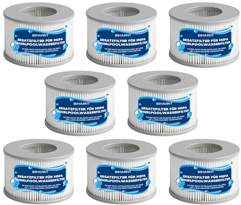 BIHARNT 8 cartuchos de filtro de repuesto para filtros MSPA – Filtro de repuesto compatible con modelos Whirlpool MSPA a partir de 2020 – Cartucho de filtro de agua para piscinas inflables, jacuzzis y