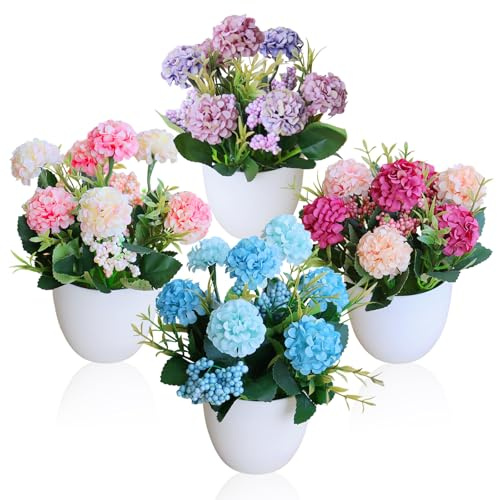 GZGXKJ 4PCS Künstliche Blumen im Topf Mini Kunstpflanze Künstliche Pflanzen