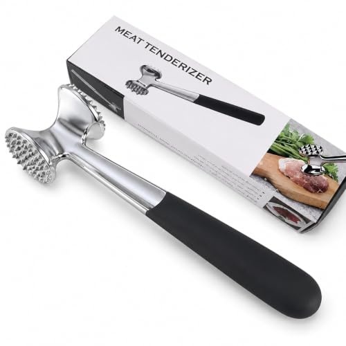 Senshuomy Batticarne a doppio lato, in lega di zinco, stile B | Batticarne resistente con manico antiscivolo, strumento 3 in 1 per bistecca di maiale, pollo, noci, granchio, aglio