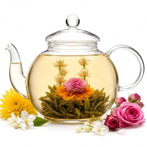 Tè Fiorito Verde con Crisantemo Rosa e Giglio Infuso Aromatico Decorativo Ideale per Teiera in Vetro e Momenti di Relax (Crisantemo e gelsomino)