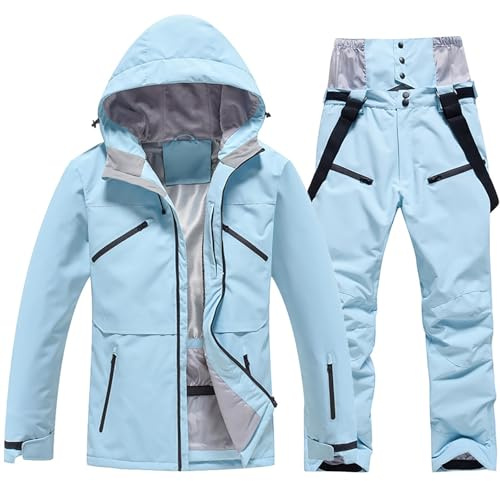 Conjunto de chaqueta y pantalones de esquí para hombre, traje de nieve aislado a prueba de viento, abrigo de nieve cálido para snowboard, azul, S