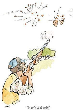 Mine's a double A5 Clay Pigeon Shooting Greeting Card with envelope - blank inside for your own message Pair of clays hit (AC35)