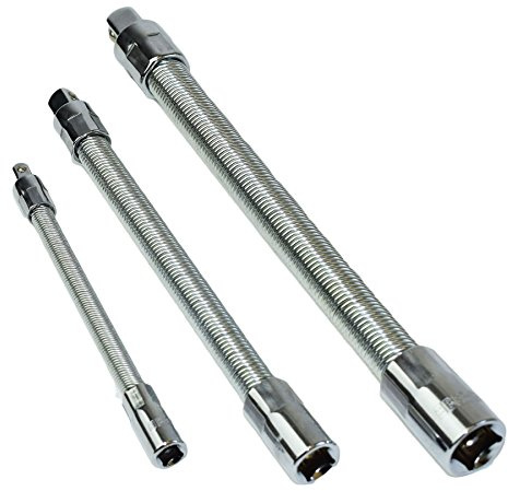 3pc Mixed Drive Flexible Flexi Socket Extension Bar Adapter Set 1/4 3/8 + 1/2