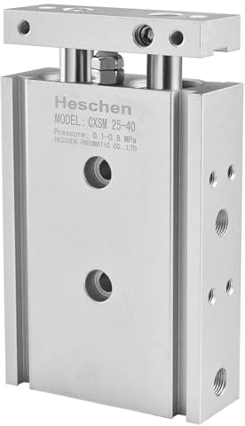 Heschen Doppelter Aluminium-Luftzylinder, CXSM 25-40, Führungsstangen-Platte, Doppelstabgeführt, Pneumatisches Gleitlager, Gepolstert, 25mm Bohrung, 40mm Hub, Doppelt Wirkend