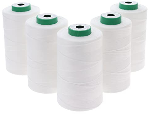 SEWFIL Dacor 120 - Pack de 5 bobinas de hilo de coser de poliéster (5 conos x 5.000 metros) - 0000 Blanco natural/Crudo