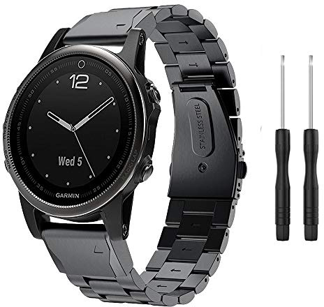 TOPsic Armband för Garmin Fenix 5S/6S/7S, 20 mm länkarmband i rostfritt stål Easy Fit ersättning klockarmband