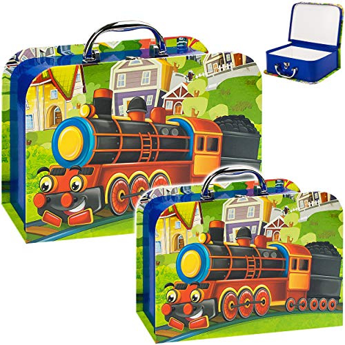 alles-meine.de GmbH Koffer/Kinderkoffer - MITTEL - lustige Dampflok/Eisenbahn - 23 cm - ideal für Spielzeug und als Geldgeschenk - Mädchen & Jungen - Pappkoffer - Puppenkoffe..