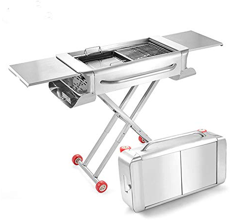 HSJCZMD Tragbare Falten Holzkohle-Grill, Koffer Grill Nicht leicht zu verblassen, Edelstahl Tragbare Picknick BBQ ist geeignet für Outdoor, Camping Hinterhof, Reisen,Silber