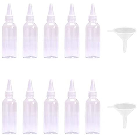 NA 10 Pieces 100ml Squeeze Bottle Dispenser Clear Squeeze Condiment Bottles for Ketchup Mustard BBQ Sauce Chilli Sauce and Olive Oil Mini Empty Bottle with 2Pcs Mini Funnels