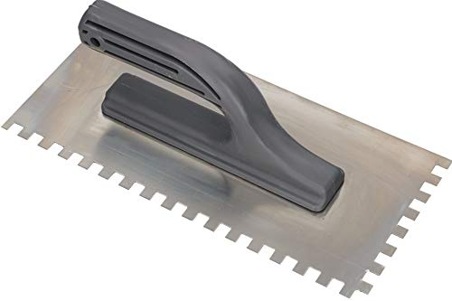 Kotarbau Truelle de lissage en Acier Inoxydable 270 x 128 mm avec Denture 8 x 8 pour Pose de carrelage, Disque, avec poignée en Plastique, carrelage