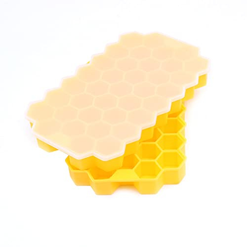 Alnicov Lot de 2 bacs à glaçons en silicone, moule à glaçons, blocs glace avec couvercle scellé, flexibles 74 bacs à glaçons sans BPA, réutilisables pour boissons froides, whisky (jaune)
