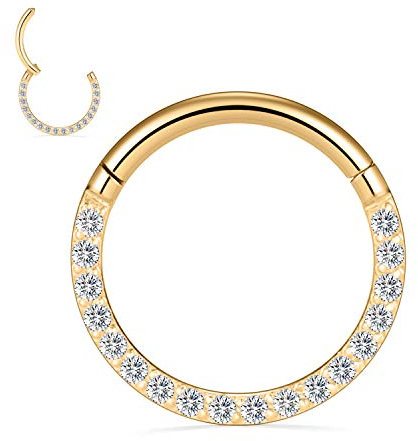 Hengkaixuan G23 Titan Septum Ring Conch Schmuck 18G 16G 14G Nase Hoop Tragus Clicker Creolen Helix Lip Lobe Piercing 6mm 8mm 10mm 12mm Mit CZ Opal