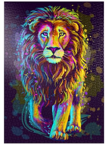 MyPuzzle Künstlerisches, neonfarbenes Porträt eines Löwen im Stil der Pop-Art - Premium 1000 Teile Puzzle - MyPuzzle Sonderkollektion von Puzzle Galaxy