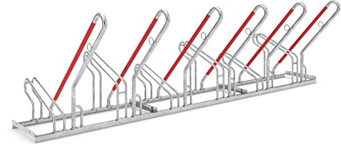 Anlehnparker 2506 XBF | Fahrradständer einseitig | für 6 extra breite Fahrräder | erweiterbar | Abwechselnde Hoch-/Tiefeinstellung | mit Anlehnbügel | Fahrradparker Bodenparker Mehrfachständer
