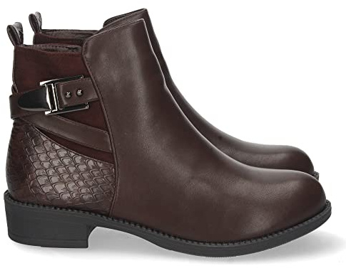 shoes&blues.es 67193-Botin de Tacon Bajo para Mujer, Comodo, Correa con Hebilla, y Cierre de Cremallera, Otono Invierno 2022. Talla 36 Marron