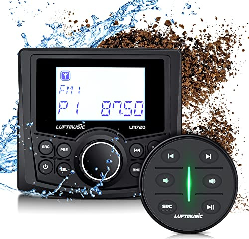 Marine Bluetooth Radio - Weatherproof Marine Stereo System with Wireless Remote - Built-in 3 Dot Matrix LCD Display, Amplifier, Bluetooth, Digital Media MP3 Player, AM/FM Radio