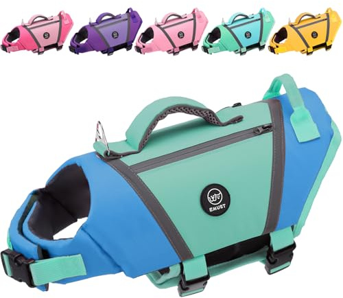 EMUST Dog Flotation Vest, High Visibility Life Vests for Dogs with High Buoyancy, Heavy-Duty Dog Life Jackets for Large Dogs with Adjustable Straps for Pugs, Boxers, Basset Hounds, Blue, L