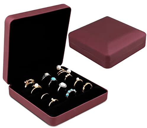 Schmuck Ring Organizer Box, kleine Schmuckschatulle, Reise Schmuck Fall, tragbare Ring Speicher Display Case, PU Leder Ringe Tray Halter Box für Frauen, Mann, Mädchen, Ohrring, Manschettenknopf (Rot)