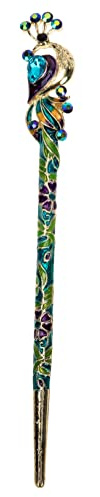 FRCOLOR Forcina Chioma Donna Elegante Stile Retrò Cristalli e Smalto Cloisonné Blu, Bastoncino per Chioma in Lega per Acconciature e Chignon Raffinati