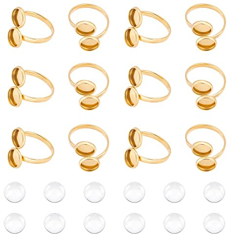 UNICRAFTALE DIY Manschettenring Set Größe 6 1/2 Offener Manschettenring Lünette Tablett 304 Edelstahl Fingerring Echte 18K Vergoldete Cabochon Ring Mit Glas Cabochon Kuppeln Für Die Ringherstellung