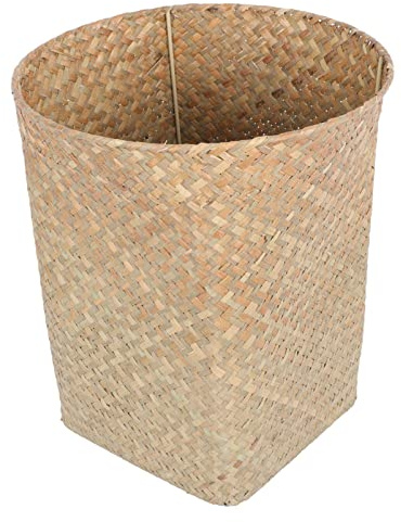 Alipis Straw Trash Can: Rattan Woven Wastebasket Bedroom Trash Can Office Garbage Cans Wicker Storage Basket Decorative Countertop Container For Home Office