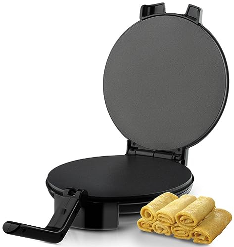 QUTBAG Macchina per Crepes Pancake Portatile, Tortilla Elettrica da 1400 W con Piastre Antiaderenti, Temperatura di Riscaldamento su Entrambi i Lati Regolabile per Cottura di Crepes Muffins Chapati
