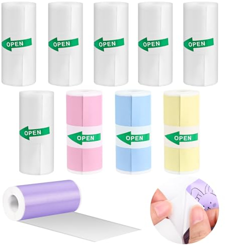 10 Rollen Thermorollen, GuKKK Thermopapier für Kinder Sofortbildkameras und Selbstklebender Bedruckbarer Aufkleber, Mini Thermal Pinter Papier, Drucker Papier für Mobiler Fotodrucker(57 x 25 mm)