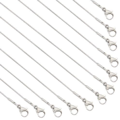 PH PandaHall 12 piezas de cadena de serpiente para hombre y mujer, collar de cadena de acero inoxidable 304 con baño al vacío en plata para colgantes, 45 cm de largo, 0,9 mm de ancho