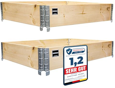 Schroth Home Hochbeet 120x80x20cm rechteckig - Palettenrahmen aus Holz - Hochbeet für Garten - faltbar - steckbar & stapelbar- Aussenbereich (2X Rahmen 120x80x20)