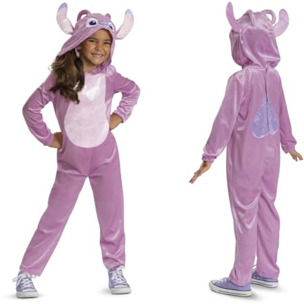 Disney Lilo & Stitch Angel Jumpsuit for Kids, Officially Licensed Disney Lilo & Stitch by Disguise, Features Detailed Fabric Hood with Dimensional Ears, for Ages 3-4, 4-6, 7-8 years