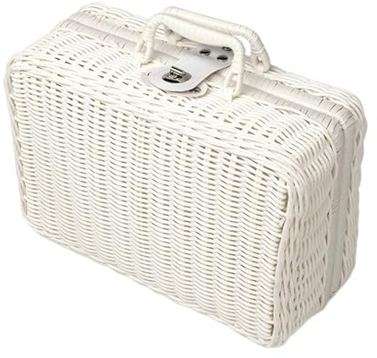 Dualoai Picknickkorb Aus Weide, Aufbewahrungsbox, Picknickkorb Aus Weide, Aufbewahrungskorb Aus Rattan für Camping, Hochzeit, Weiß, XL