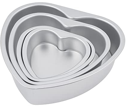Xaztr 4Pcs Heart Shaped Cake Tin Set, Deep Heart Shaped Baking Pan with Removable Bottom Non-Stick Tin Pans Mold Set for Wedding Birthday Christmas Party(14cm, 16cm, 21cm, 26cm)