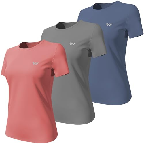 Wulibike 3 or 5er Pack Sportshirt Damen Funktionsshirt Stretch Schnelltrocknend Activewear Atmungsaktiv Laufshirt Kurzarm Fitness Wandershirt UPF 50+ Sonnenschutz Top