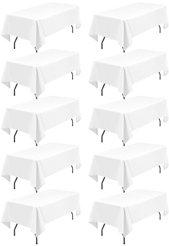 10 Packung weiße Polyester-Tischdecken, 153 x 260 cm für 6Fuß große rechteckige Tischdecke, waschbar und wiederverwendbar, Flecken und knitterfest, für Hochzeit, Party, Bankett, Camping, Restaurant