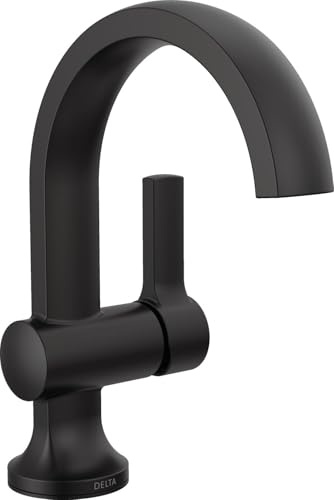 Delta Albion Matte Black Bathroom Faucet 1 Hole, Single Hole Bathroom Sink Faucet for Vanity, Metal Push-Pop Drain Assembly, Matte Black 15855LF-BL