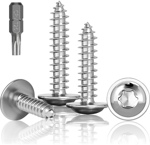 Jyvex 100 st. plåtskruvar i rostfritt stål M5X25mm, självborrande skruvar med skiva, A2 V2A Torx-skruv med full gänga, träskruvar, skruvar med platt huvud med T25-borr
