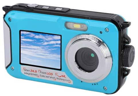 Fotocamera Subacquea da 2,7K, Action Camera Digitale con Zoom 16X Autofocus con Doppio Schermo, Videocamera Portatile da 48 MP Resistente All'acqua per Snorkeling e Immersioni