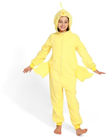 Sincere Party höns onesie, gul huva, overall, fleece, onesie, för barn, 2X-stor (12–14)